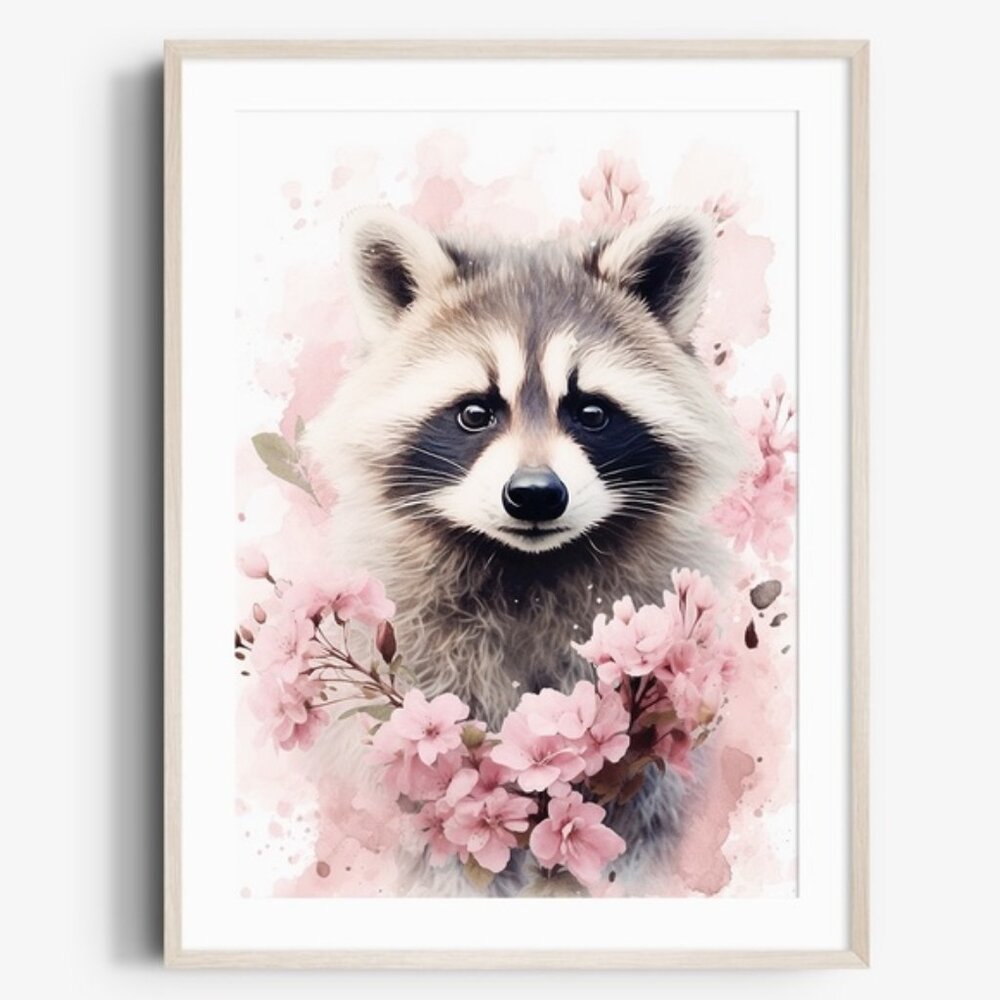 Cute Raccoon Watercolor Wall Art Illustration Print Poster Card Unframed